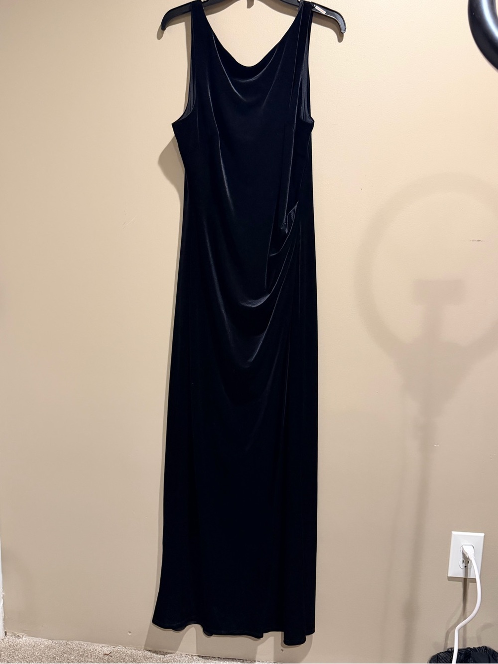 NWT BCBG Max Azria Black Velvet Draped Maxi Dress L $215